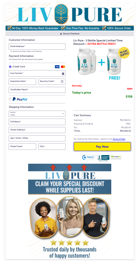 LivPure order checkout page